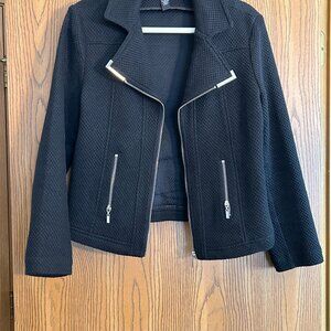 Alfani Black Moto Blazer Women’s Large Silver Zip Jacket Chic